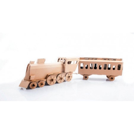 Locomotive + 2 passengers cars (natural) - LEO-L03021 - Leolandia - Maquettes en carton - Le Nuage de Charlotte