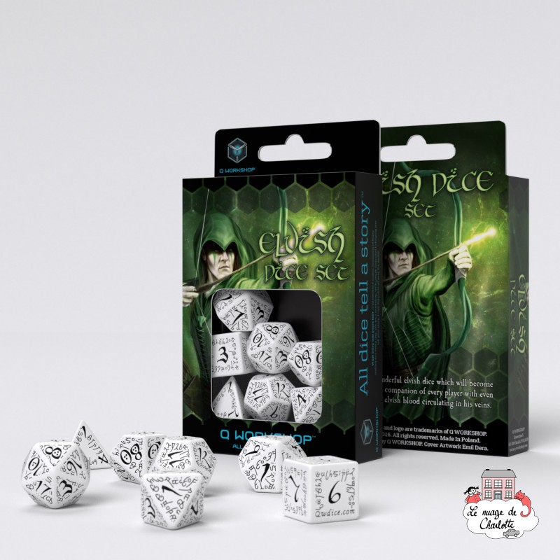 Elvish Dice Set - White & black [7 dices] - QWO-SELV02 - Q Workshop - Dices, bags and other accessories - Le Nuage de Charlotte