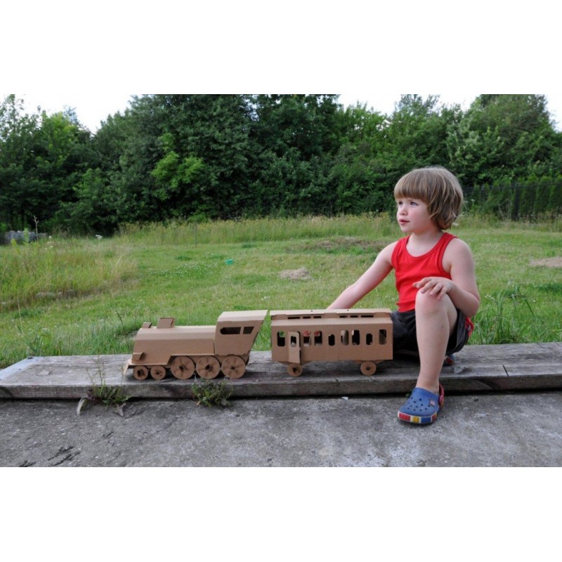 Locomotive + 2 voitures voyageurs (naturel) - LEO-L03021 - Leolandia - Maquettes en carton - Le Nuage de Charlotte