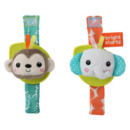 Bright Starts - Rattle & Teethe Wrist Pals Toy, Monkey & Elephant