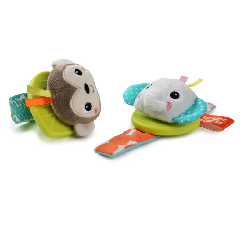 Bright Starts - Rattle & Teethe Wrist Pals Toy, Monkey & Elephant