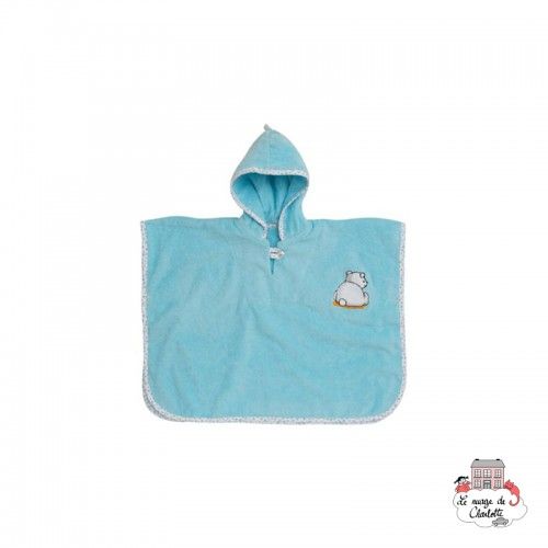 Poncho de bain (T86/92) - Pompon turquoise - BBJ-pbpom - bébé-jou - Trousses et linge de bain - Le Nuage de Charlotte