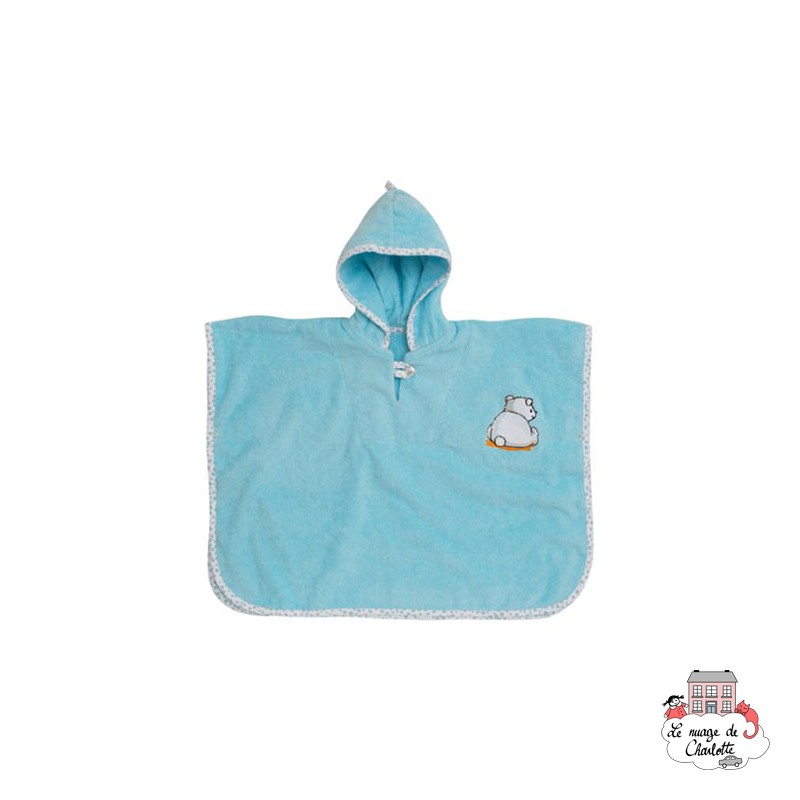 Bath poncho (T86/92) - Pompon turquoise - BBJ-pbpom - bébé-jou - Bath linen - Le Nuage de Charlotte