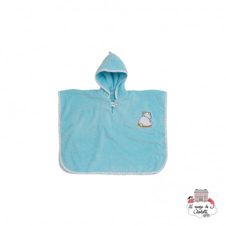 Poncho de bain (T86/92) - Pompon turquoise - BBJ-pbpom - bébé-jou - Trousses et linge de bain - Le Nuage de Charlotte