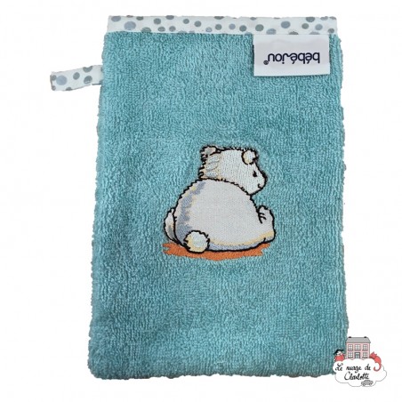 Gant de toilette - Pompon turquoise - BBJ-gtpom - bébé-jou - Trousses et linge de bain - Le Nuage de Charlotte