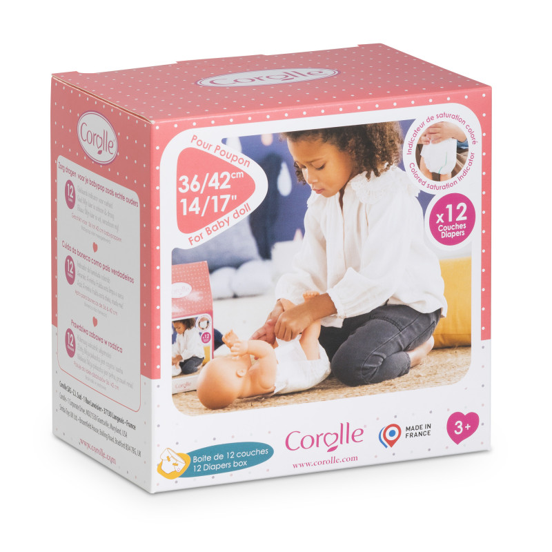 Box of 12 diapers for 36 and 42 cm baby dolls